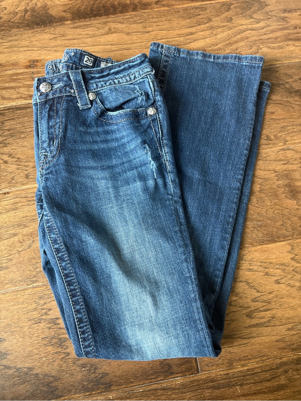 Miss Me Medium Blue Bootcut Jeans with Subtle Fading
